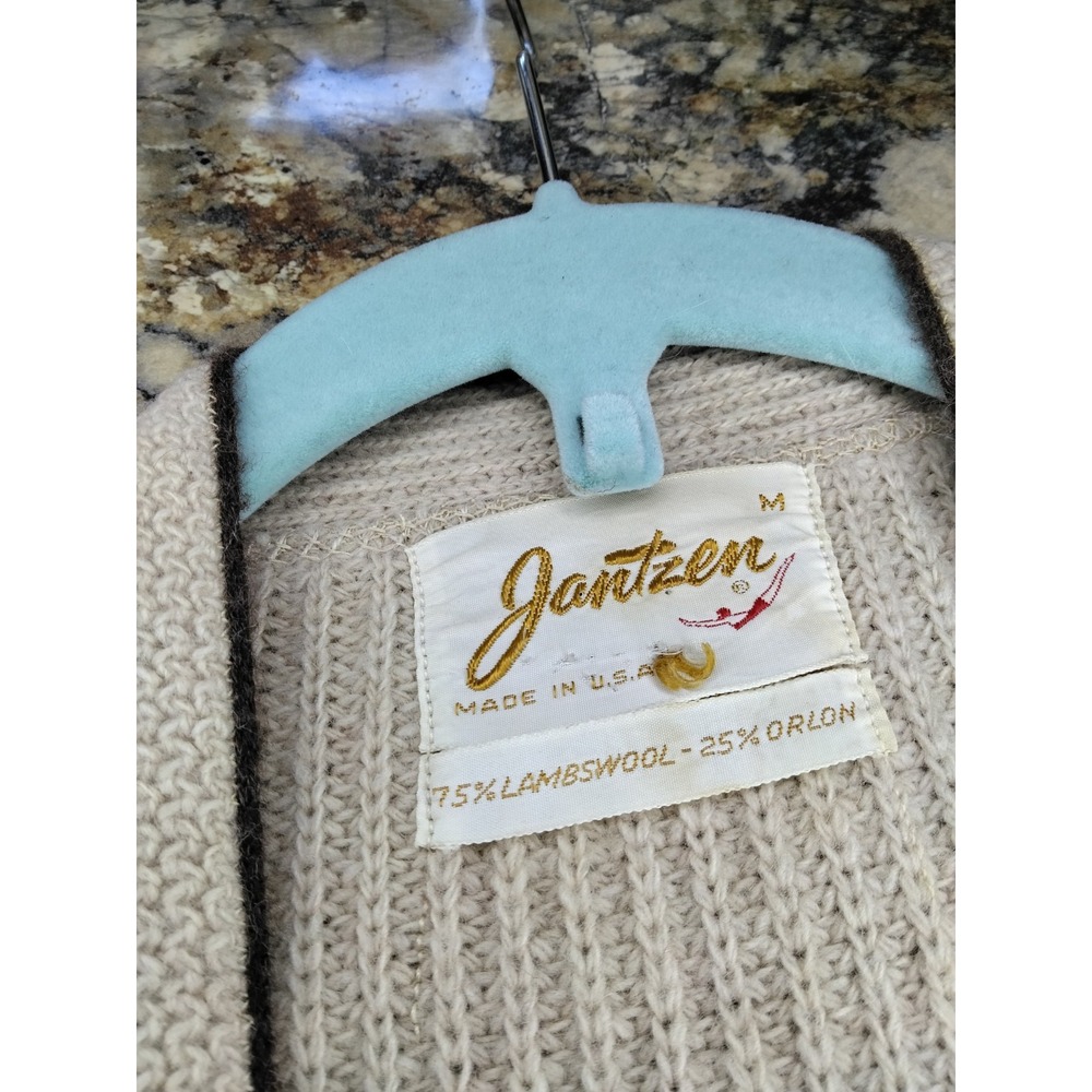 Vintage Jantzen Mens Medium Lambswool Shawl Collar Vest Beige Made in USA - Picture 2 of 5